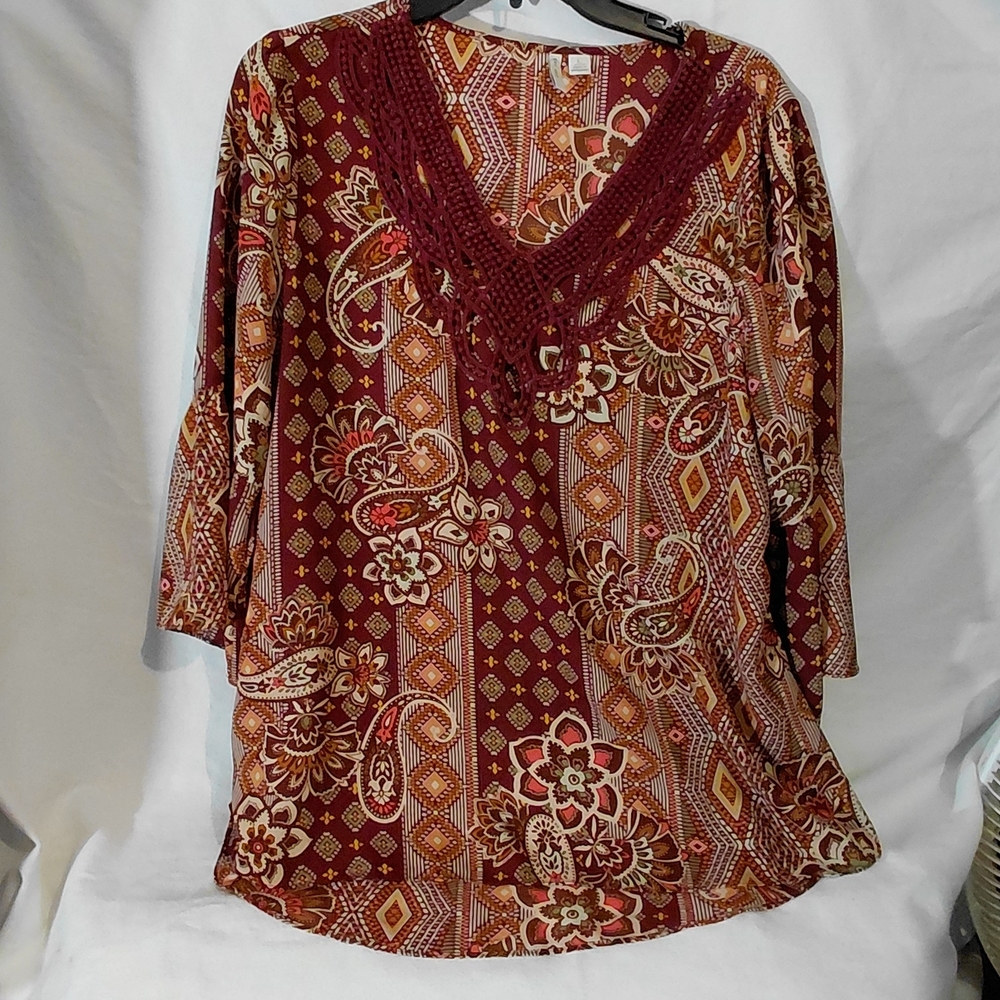 Elegant Burgundy Floral Women's Blouse